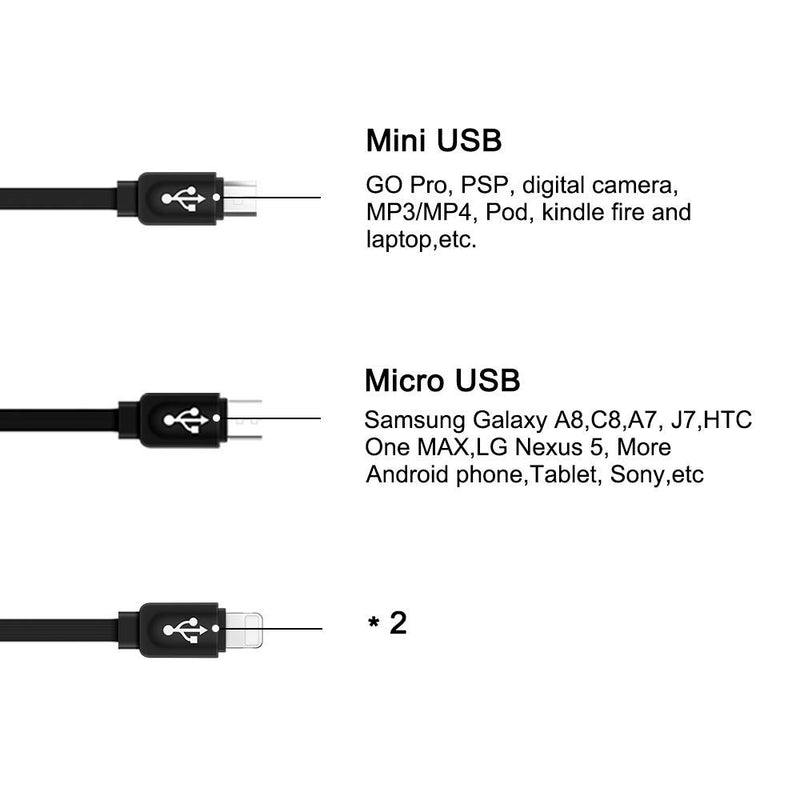 [Australia - AusPower] - Multi Charging Cable 2 Pack Premium Universal 4 in 1 Multifunctional Charger Cable Adapter Connector Retractable USB Charger Cord with Dual IP/Type-C/Micro-USB Port Compatible with Cell Phones Tablets 