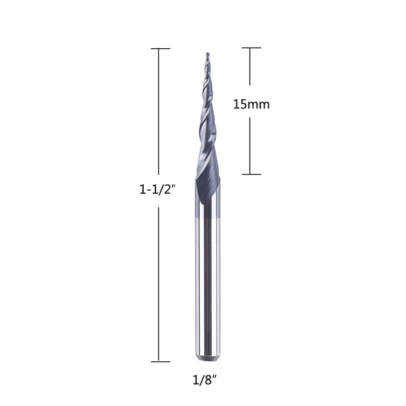 [Australia - AusPower] - SpeTool 5Pcs Tapered Ball Nose Carving End Mill 1/8 inch Shank 0.25MM Radius (0.5MM Diameter) Tips 3D Woodworking Tool CNC Router Bits R=0.25mm 