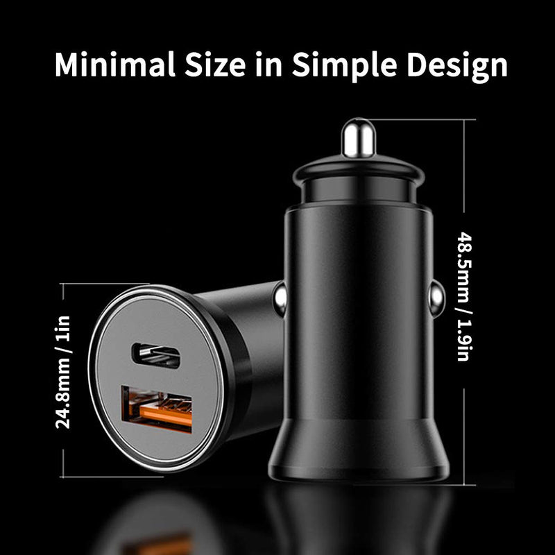 [Australia - AusPower] - GOBUKEE Super Mini 30W Metal USB C PD Fast Car Charger with Power Delivery & Quick Charge 3.0 Dual Port Car Adapter Fit Compatible with iPhone 13,12,Galaxy Note 20,Moto,Google 