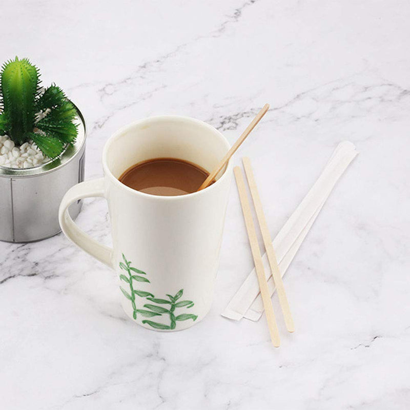 [Australia - AusPower] - 100 Pcs 5.5" Wooden Coffee Stirring Sticks Disposable Wood Beverage Stirrers for Coffee Tea Drink Milk, Individual Wrapped 