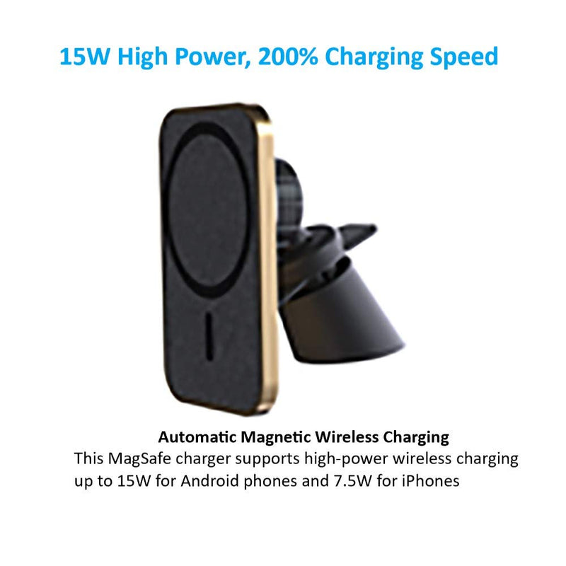 [Australia - AusPower] - JoiseTech Magnetic Car Wireless Charger for iPhone 12 Series Pro Max Mini 15W Fast Wireless Charging for all Qi Devices Auto-Clamping Car Air Vent Phone Holder for Mag-Safe/Magnetic Case only (Silver) Silver 