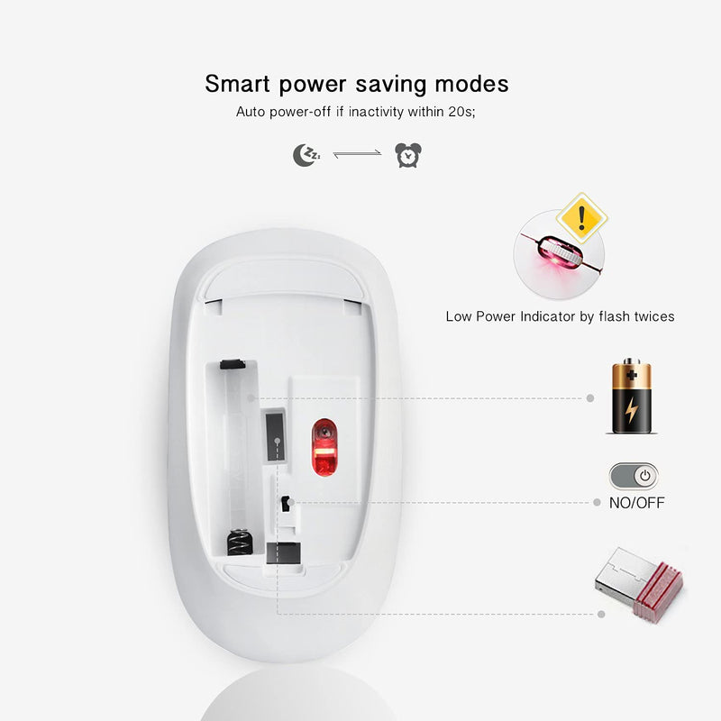 [Australia - AusPower] - Wireless Mouse for Laptop, J JOYACCESS 2.4G Ultra Thin Silent Mouse with USB Receiver, 2400 DPI Portable Mobile Optical Cordless Mouse for Laptop,Computer,MacBook,Windows, Chromebook, PC(White + Pink) White + Pink 