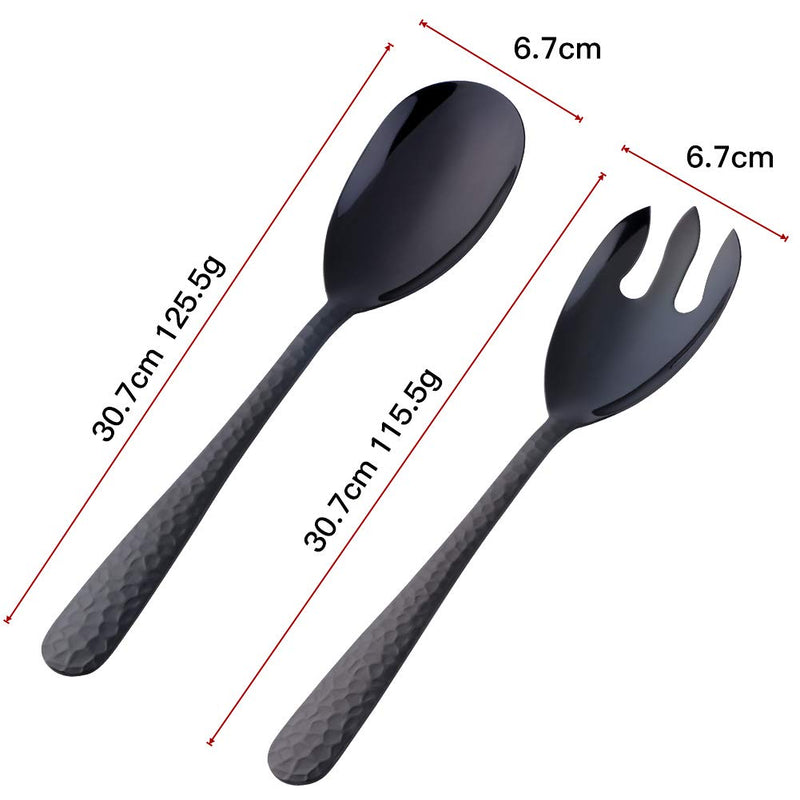 [Australia - AusPower] - Bisda Salad Spoon and Fork Set, 12 Inch Stainless Steel Salad Server, Black Serving Utensils, Dishwasher Safe, Pack of 2 