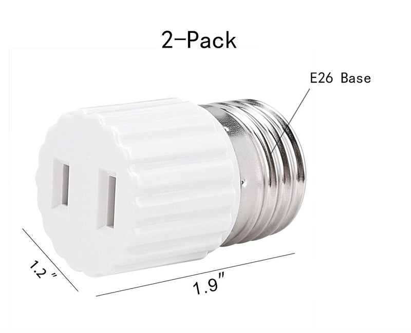 [Australia - AusPower] - [2 Pack] E26 Light Socket Plug Adapter，E26 Light Socket to 2 Prong Outlet Adapter, Polarized 2 Prong Outlet, White 