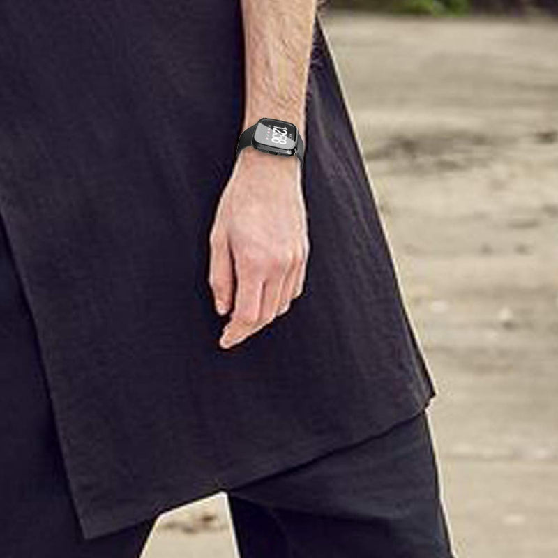 [Australia - AusPower] - (2 Pack) Seltureone Hard Case with Screen Protector Compatible for Fitbit Versa/Versa SE, Hard PC Case Slim Tempered Glass Screen Protector Protective Cover for Versa Smart Watch- Black Black*2 