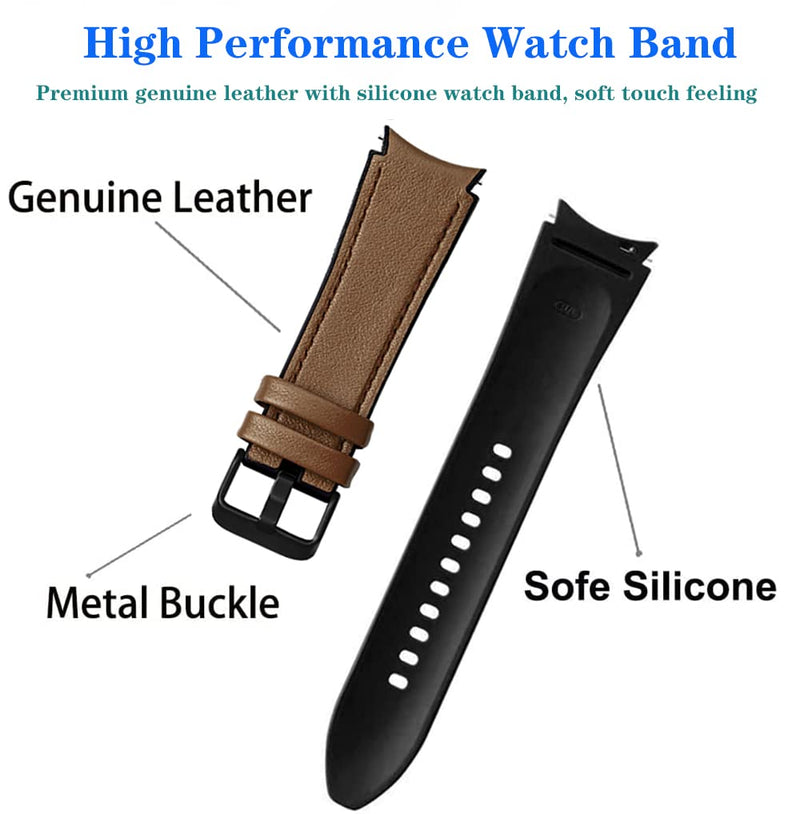 [Australia - AusPower] - JUNGLEHE Leather Slicone Watch Band Men Women Slicone Band for Galaxy Watch Classic 4 Bands 46mm 42mm Leather Strap Metal Buckle for Samsung Galaxy Watch 4 40mm 44mm(2 pack) Black+brown 
