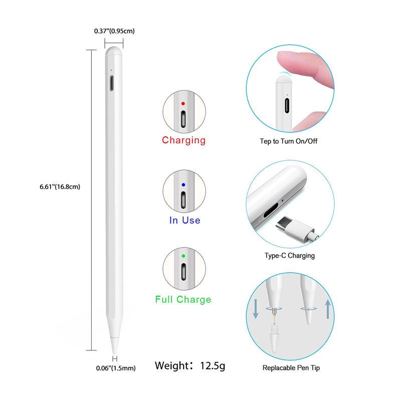 [Australia - AusPower] - ﻿Stylus Pencil for iPad 9th & 8th Generation, Active Pen with Palm Rejection Compatible with (2018-2022) Apple iPad 9th 8th 7th Gen/iPad Pro 11 & 12.9 inches/iPad Air 5th Gen/iPad Mini 6th Gen (White) White 