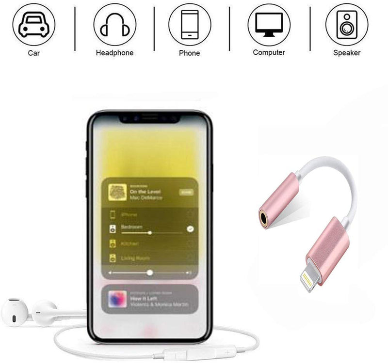 [Australia - AusPower] - Lightning to 3.5mm Headphone Jack Adapter, Apple MFi Certified Digital Hi-Fi Audio Earphone Connector for iPhone 12/12 Pro Max 11 Pro/XS/XR/X/8 7 SE, iPad Pro Mini, Support iOS 10~14.4 and Later 0.4ft Rose Gold 