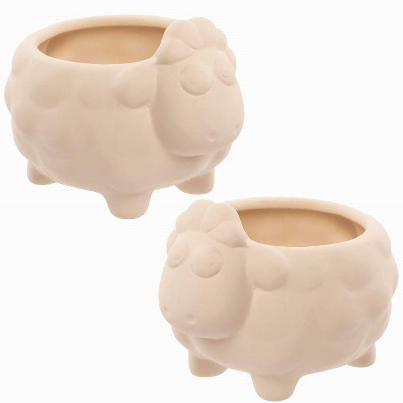 [Australia - AusPower] - Baker Ross Fluffy Sheep Ceramic Flowerpots - Pack of 2, Creative Art and Craft Supplies for Kids to Make, Personalize and Decorate (AX828) 