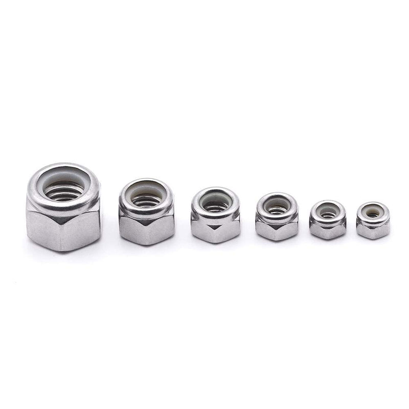 [Australia - AusPower] - 1/4"-20 (60 PCS) Stainless Steel Hex Locknuts with White Nylon Insert, Stainless Steel 304 (18-8) Lock Nuts, Bright Finish, Full Thread, Hex Drive 1/4"-20 (60 PCS) 