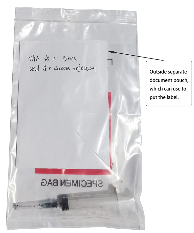[Australia - AusPower] - Daarcin Biohazard Specimen Bags,100pcs 6x9in/15x25cm with Biohazard Red Logo Printing, Ziplock Top Sample Bags with Outside Pocket Paperwork Pouch 100 