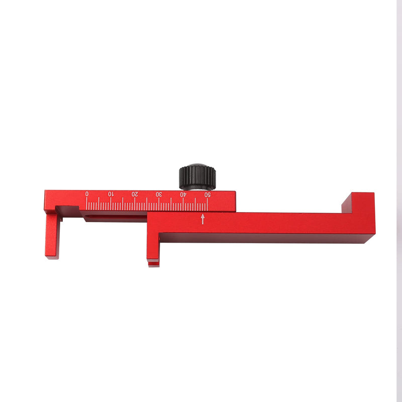 [Australia - AusPower] - Woodworking Gap Gauge,Aluminum Depth Measuring Ruler,Red Table Saw Accessories,Mortise and Tenon Movable Measuring Block Tool, Line Sawtooth Marking Ruler for Saw Seam Measurement and Adjustment 