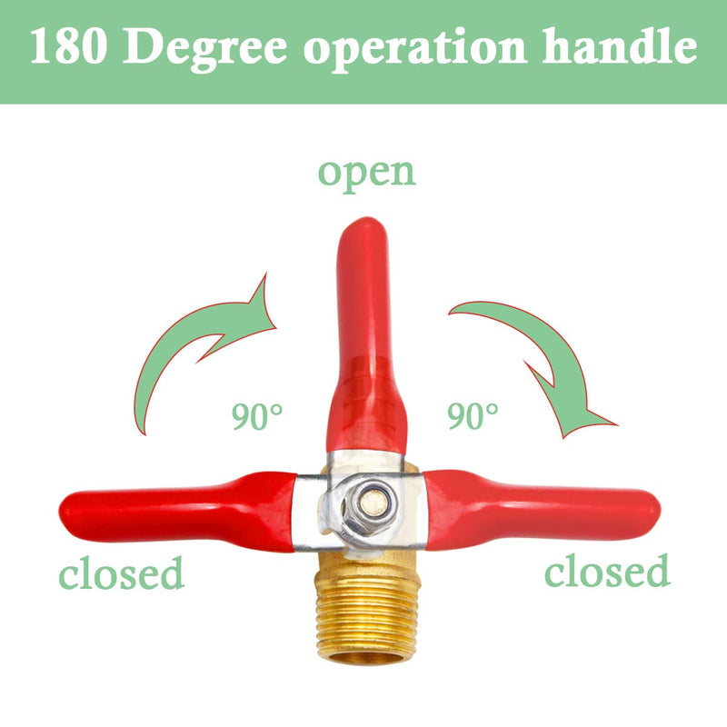 [Australia - AusPower] - Tnuocke 2pcs Brass 3/8" NPT Male Thread x 3/8" Hose Barb Ball Valve Shut Off Switch Pipe Tubing Fitting Coupler,180 Degree Red Operation Handle H-054-3/8NPT-3/8 