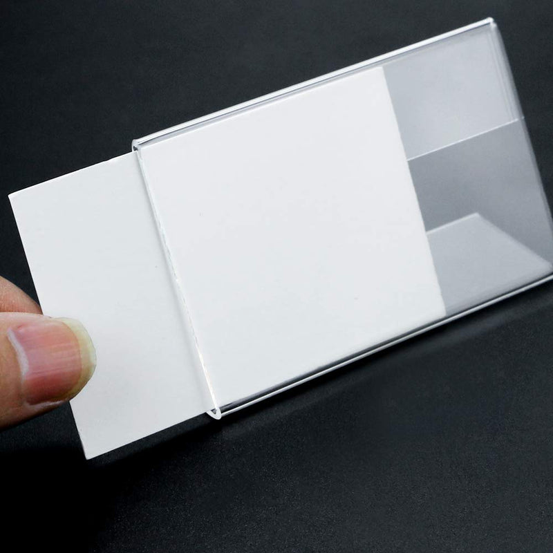 [Australia - AusPower] - BILLIOTEAM 50 PCS Mini Clear Acrylic Sign Display Holder with 50 PCS Blank Labels,Horizontal Slanted L-Shape Acrylic Name Card Price Card Tag Label Counter Top Stand(80mm x 50mm) 