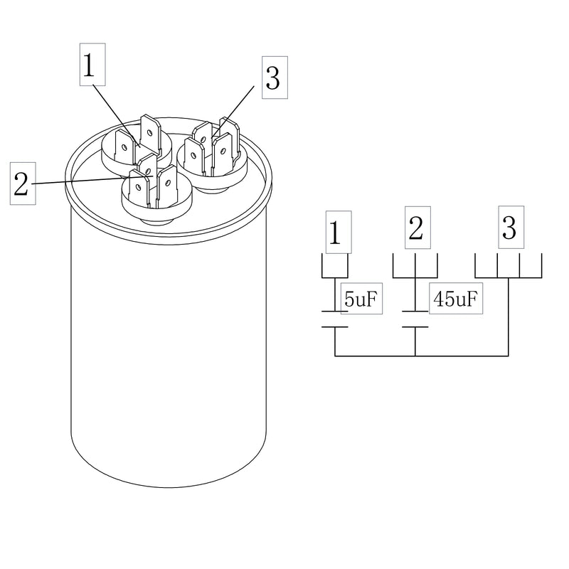[Australia - AusPower] - Boffdock 45+5 MFD Capacitor ±5% 45/5 uF 370/440 VAC CBB65 Round Dual Run Capacitor for Air Conditioner,Heat Pump Condenser,Fan Start- 5 Years Warranty 45+5UF-370/440V 
