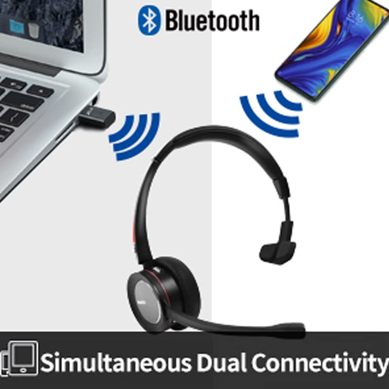 [Australia - AusPower] - Bluetooth Headset with Noise Canceling Microphone V5.0, Mono Wireless Headset with Mic Mute, 24hrs Clear Talk Time Comfort for Truck Car Driver Office Business Call Center Home Work Cell Phone PC 