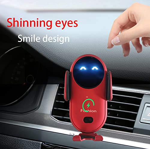 [Australia - AusPower] - Peanutech Wireless Car Charger Mount Auto Clamping with Light Fast Charging and Smart Sensor, Compatible for iPhone13/12 11/ Pro/XS/XR/ 8 Plus, Samsung S22/21/20/10/9 Note20/10/9 (Red) 