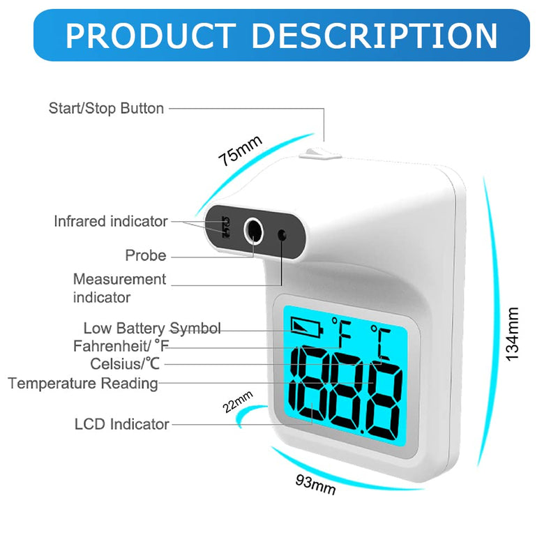 [Australia - AusPower] - Wall Mounted Thermometer, GEKKA Forehead Thermometer for Adults Non-Contact, Digital No Touch Wall Mount Infrared Thermometers with LCD Display Fever Alarm for Public Place Self-Testing 
