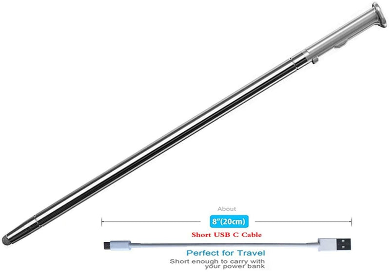 [Australia - AusPower] - Slimall Touch Stylus Pointer S Pen Replacement for LG Stylo 5 2019 6.2" Q720MS Q720PS Q720CS Q720US Q720VSP Q720TSW Q720QM Q720QM5 Q720QM6 LMQ720PS LM-Q720 + Short USB c Cable (Silver) Silver 
