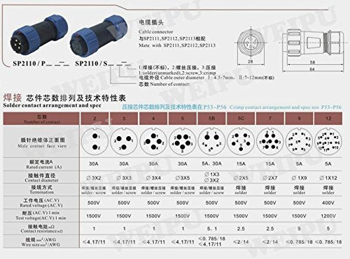 [Australia - AusPower] - SP21 4pin Waterproof Crimp Connector, IP67 30A 500V High Voltage Power Cable Plug Socket, Bulkhead Industrial Heavy Connector(4pin) 