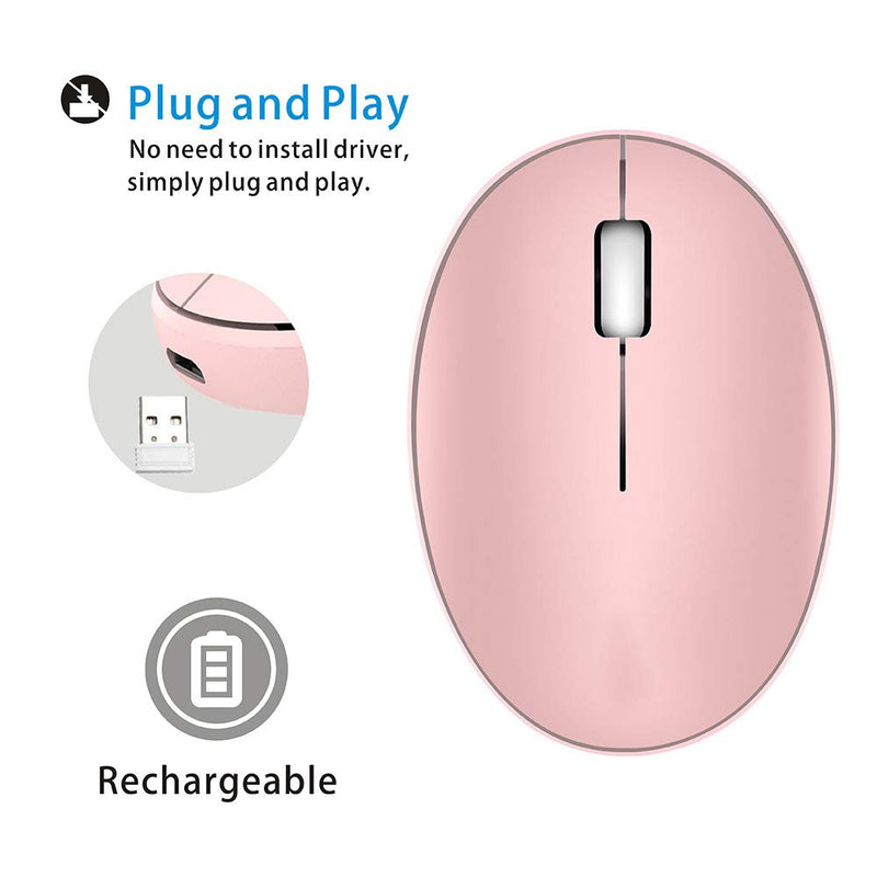 [Australia - AusPower] - TENMOS Mini Rechargeable Wireless Mouse, 2.4GHz Optical Travel Mouse Slient Wireless USB Computer Mouse for Kids/Girls, Auto Sleeping, 3 Buttons, 1000 DPI Compatible with Laptop, PC, Computer (Pink) pink 