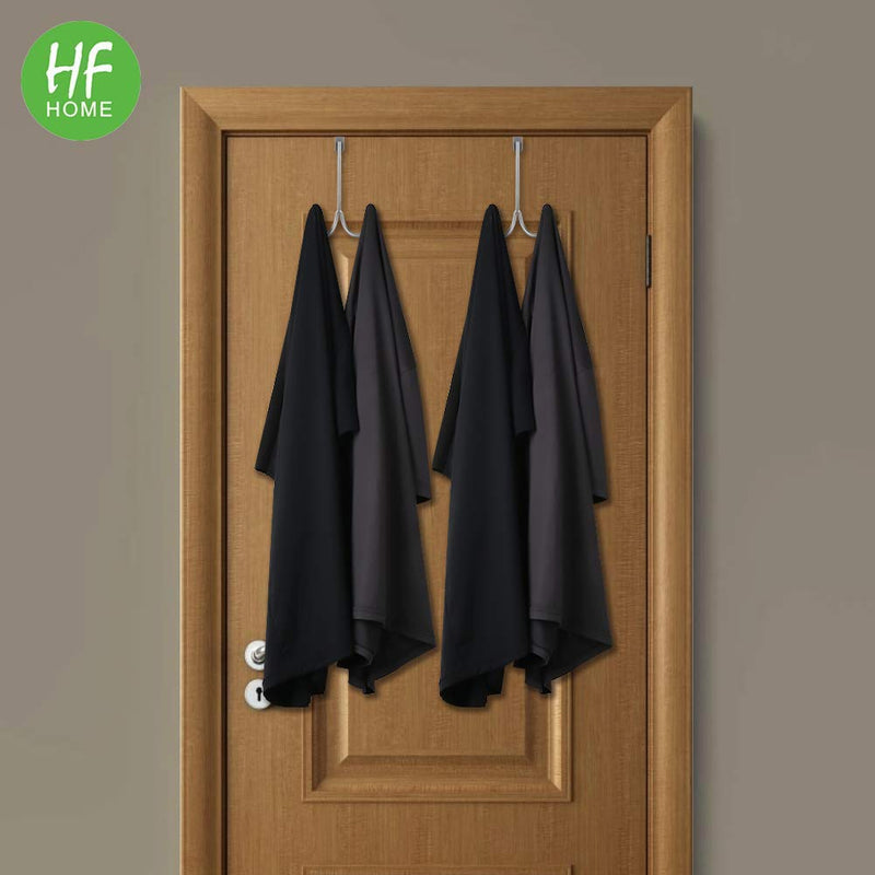 [Australia - AusPower] - 2Packs Over The Door Double Hanger Hooks,HFHOME Metal Twin Hooks Organizer for Hanging Coats, Hats, Robes, Towels- Silver 2 
