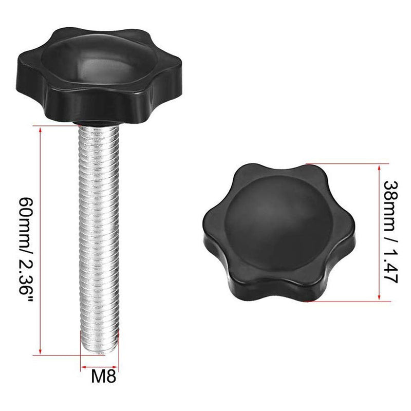 [Australia - AusPower] - ZLYY Black M8 x 60mm Thread Replacement Star Hand Screw-on Knobs, Hex Quick Clamping Bolt Knob, Pack of 4 Set 