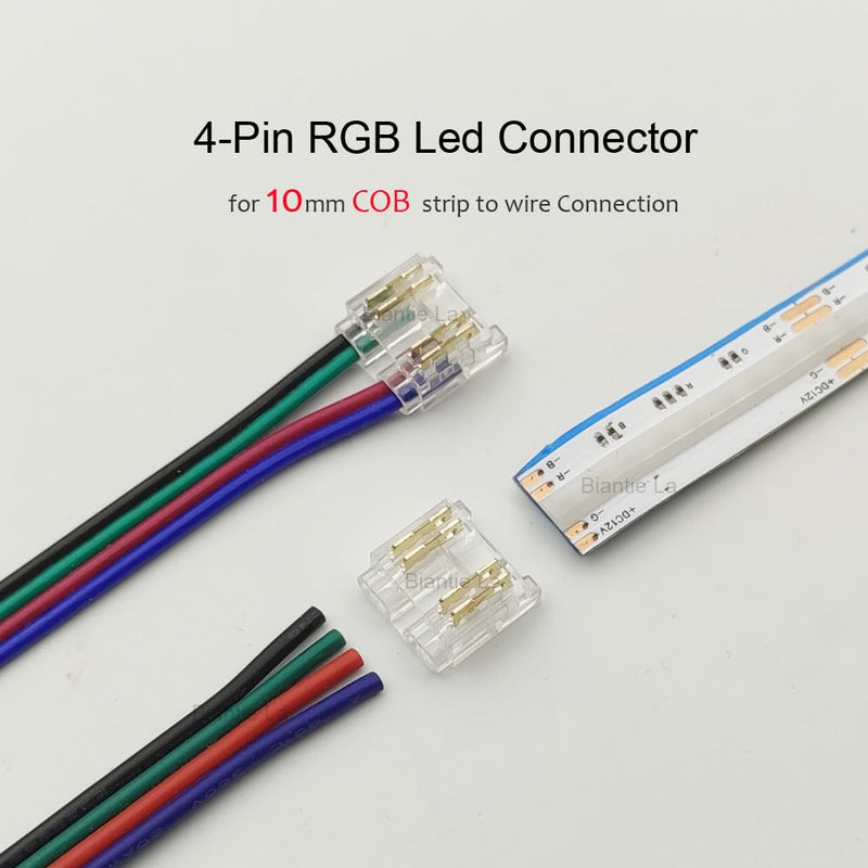 [Australia - AusPower] - Biantie La RGB LED Strip Light Connectors - 4-Pin 10mm Solderless Clips for COB Tape Strip-to-Wire Joints (Pack of 20) (10mm) 