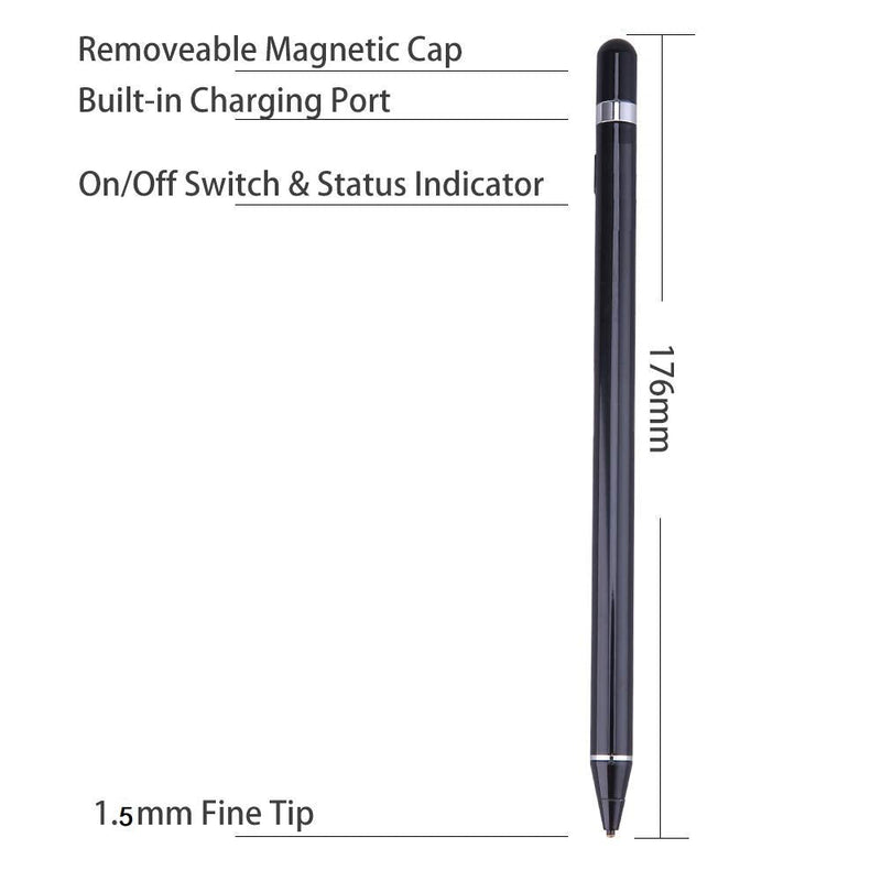 [Australia - AusPower] - Stylus Pens for Touch Screens,Stylus Pencil Compatible for Apple,Active Pencil Smart Digital Pens Fine Point Stylist Compatible with iPhone iPad Pro Air Mini and Other Tablets (Black) Black 