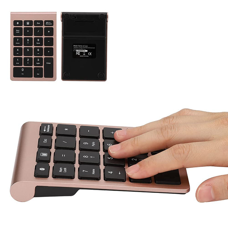 [Australia - AusPower] - Bluetooth Number Pad, 22 Keys Number Keypad with Shortcut Key, 10Keys Portable Financial Accounting Wireless Number Pad, Bluetooth 5.0 Numeric Keyboard for Laptop, PC, Desktop, Pad(Rose Gold) 