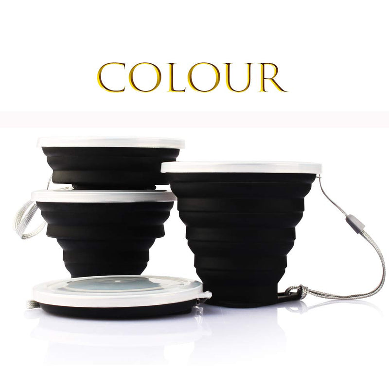 [Australia - AusPower] - ME.FAN Silicone Collapsible Travel Cup - Silicone Folding Camping Cup with Lids - Expandable Drinking Cup Set - Portable, Graduated [9.22oz] 4 Pack-Black 