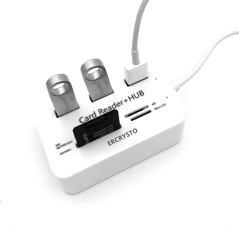 [Australia - AusPower] - ERCRYSTO Card Reader and 3 Ports USB Hub, High Speed External Memory Card Reader (MS, Micro SD,SD/MMC,M2,TF Card), White. 