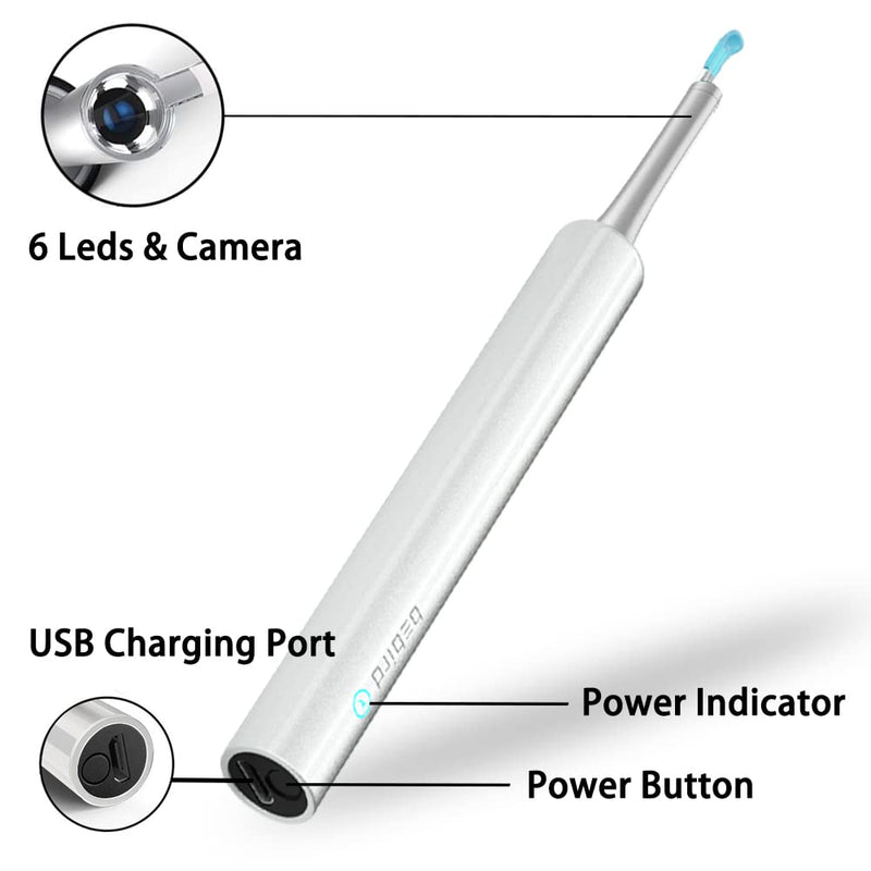 [Australia - AusPower] - Ear Wax Removal Endoscope Otoscope, Earwax Remover Tools, Scope, with 1080P FHD Camera, 6 Led Lights, Wireless Connected, Compatible with iPhone, iPad, Android Smart Phones & Tablets (White) 