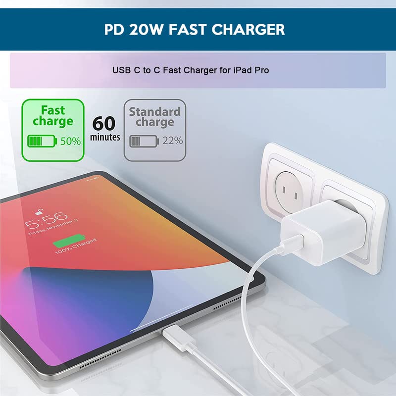 [Australia - AusPower] - 10 FT Long iPad Pro Charger, [Apple MFi Certified] 20W Apple USB C Charger Wall Charger Block + 10 FT Type C to C Charging Cable for iPad Mini 6,iPad Air 4, iPad Pro 12.9 2021/2020/2018, iPad Pro 11” 