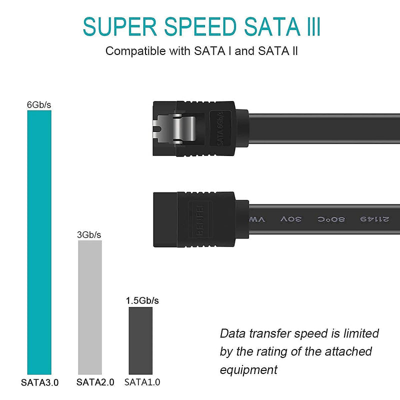[Australia - AusPower] - BENFEI SATA Cable III, 3 Pack SATA Cable III 6Gbps Straight HDD SDD Data Cable with Locking Latch 18 Inch Compatible for SATA HDD, SSD, CD Driver, CD Writer - Black 180-180 degree 