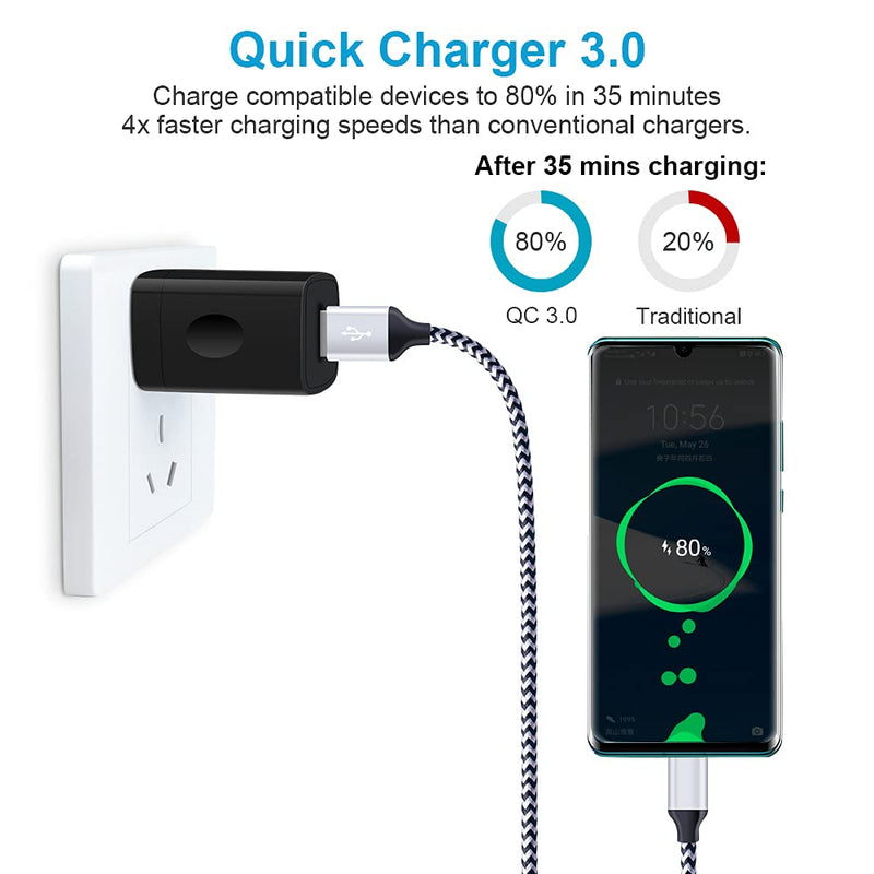 [Australia - AusPower] - Quick Charge 3.0 Fast Charging Wall Charger Plug in Phone Charger Block Android Power Adapter Plug in USB Type C to Type A Cable Cord for Samsung Galaxy Note 21/20 S21 S20 Ultra 5G A01 A42 A32 A52 