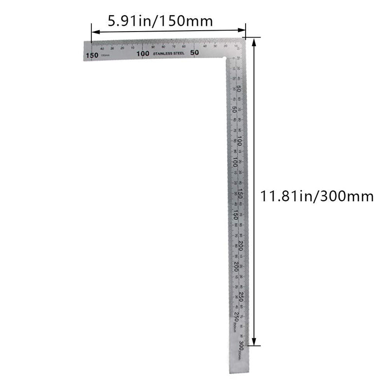 [Australia - AusPower] - Utoolmart 150×300mm L Shaped Ruler Stainless Steel Straight Edge Ruler 90 Degree Square Layout Tool Straightedge Right Angle Ruler Measuring Gauge for Carpenter Engineer 1pcs 
