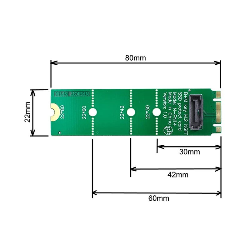 [Australia - AusPower] - NFHK Motherboard NGFF B/M-Key M.2 to Vertical SATA 7pin Hard Disk Drive SSD PCBA Extension Adapter Green B/M-key to 1 SATA 