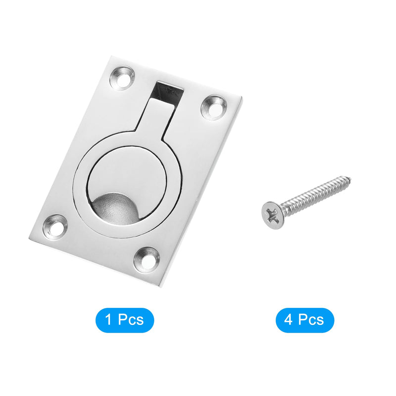 [Australia - AusPower] - uxcell Flush Ring Pull Handle, 1Pcs 63 x 44 mm - 316 Stainless Steel Square Recessed Door Pull with Screw, Hidden Door Latch for Marine Yacht Hatch Furniture 1 
