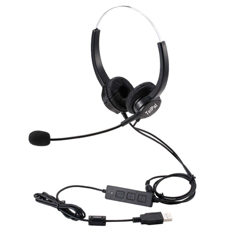 [Australia - AusPower] - TelPal Corded Hands-Free Call Center Noise Cancelling Binaural USB Headset Headphones with Mic/Microphone - Cord with USB Plug, Volume Control- for Computer/PC/Laptop Use Only UH500D 