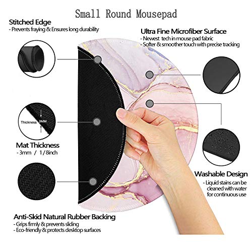 [Australia - AusPower] - Mouse Pad,Anti Slip Rubber Round Mousepads Desktop Notebook Mouse Mat with Stitched Edge for Working and Gaming (Marble Pretty Pink) Marble Pretty Pink 