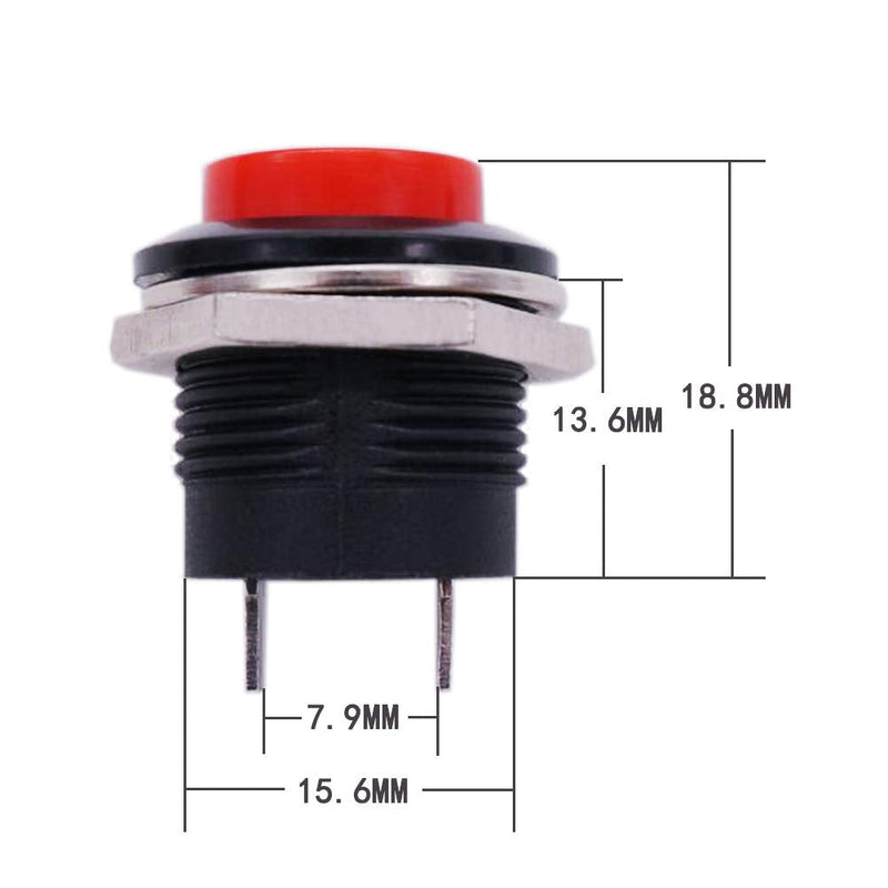 [Australia - AusPower] - Twidec/6Pcs SPST Momentary Push Button Switch AC250V/3A AC125V/6A Mini Off(ON) ON Black + Red with Pre-soldered Wires R13-507BKR-X Black+Red 