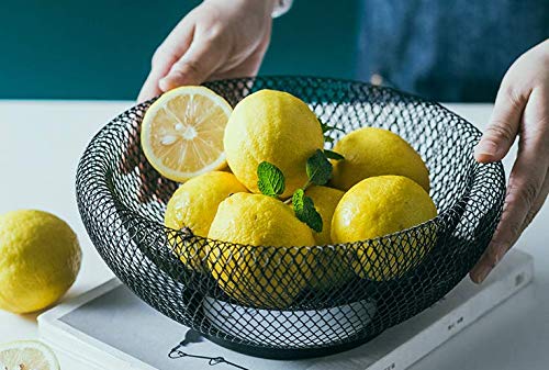 [Australia - AusPower] - Metal Wire Fruit Basket,Large Round Storage Baskets for Bread,Metal Wire Bread Fruit Bowl Vegetable Stand Holder for Snacks,Modern Fruit Bowl Decorate Kitchen Counter,Black By Cq acrylic Black 