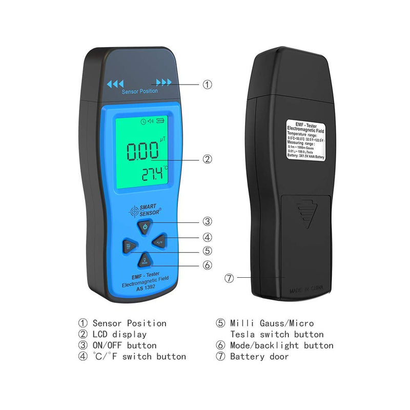[Australia - AusPower] - EMF Meter, Household Radiation Detector, Smart Sensor Digital LCD, EMF Detector Dosimeter Tester Counter 