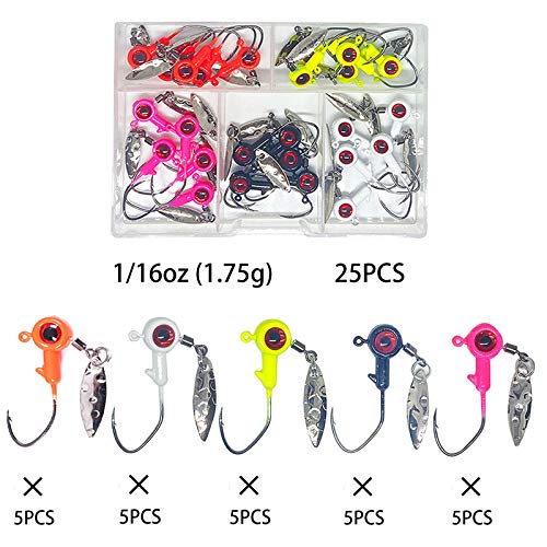 [Australia - AusPower] - 1/8 oz Jig Heads Freshwater Fishing Lures Jig Head with Eye Ball 25PCS Painted Hooks Fishing Jigs for Bass/Crappie 