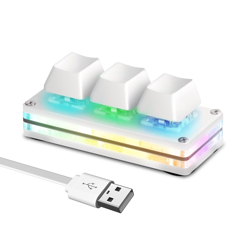 [Australia - AusPower] - Ecarke USB Mini 3-Key Keypad Mechanical Gaming Keyboard Programming Macro with Software OSU HID Standard Keyboard（Upgrade Cherry Shaft & RGB LED） White 
