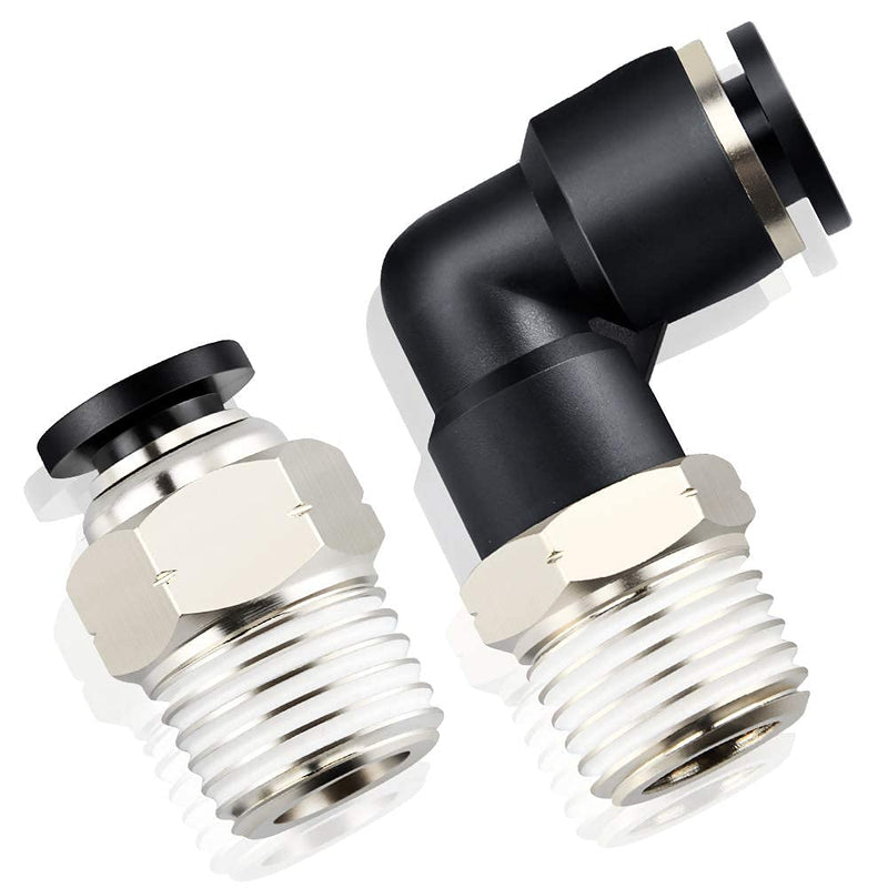 [Australia - AusPower] - TAILONZ PNEUMATIC Elbow and Straight Combination 1/2 Inch Tube OD x 1/2 Inch NPT Thread Push to Connect Fittings PC-1/2-N4+PL-1/2-N4(Pack of 12) 1/2"OD x 1/2"NPT 