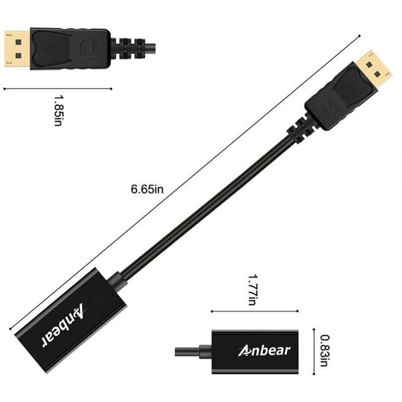[Australia - AusPower] - Anbear DisplayPort to HDMI Adapter, Display Port to HDMI Cable(Male to Female) for DisplayPort Enabled Desktops and Laptops Connect to HDMI Displays (1 Pack, DP) 1 Pack 