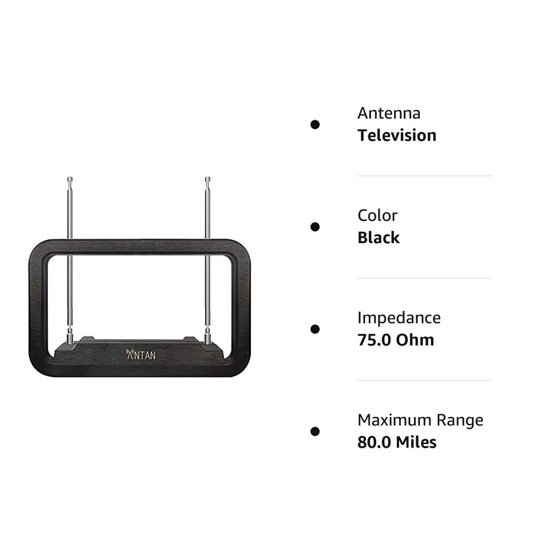 [Australia - AusPower] - ANTAN DVB-T655VA Indoor TV Antenna 25-35 Miles Range -Support 8K 4K 1080P UHF VHF Freeview Channels with Longer 10ft Coaxial Cable, Black 