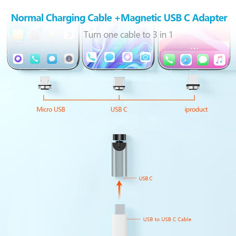 [Australia - AusPower] - USB C Magentic Adapter 540 Degree Rotation 3 in 1 QC 3.0 Fast Charging Max Support 3A, Silver 1pack-silver usb c magnetic adapter 